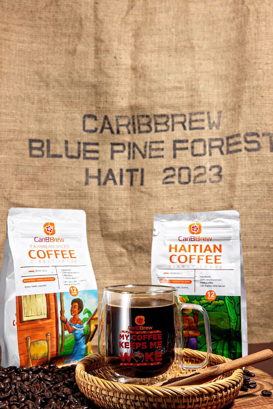 Hands opening the Caribbrew burlap gift bag