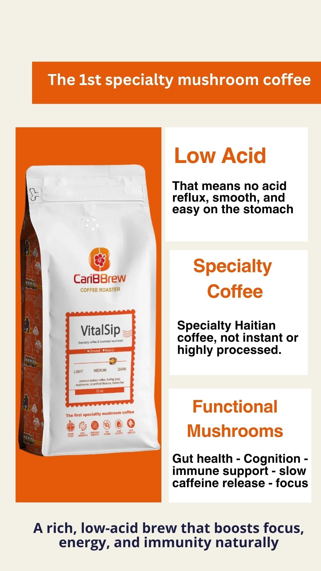 Caribbrew Mushroom Vitalsip Arabica Coffee 6oz - Caribbrew